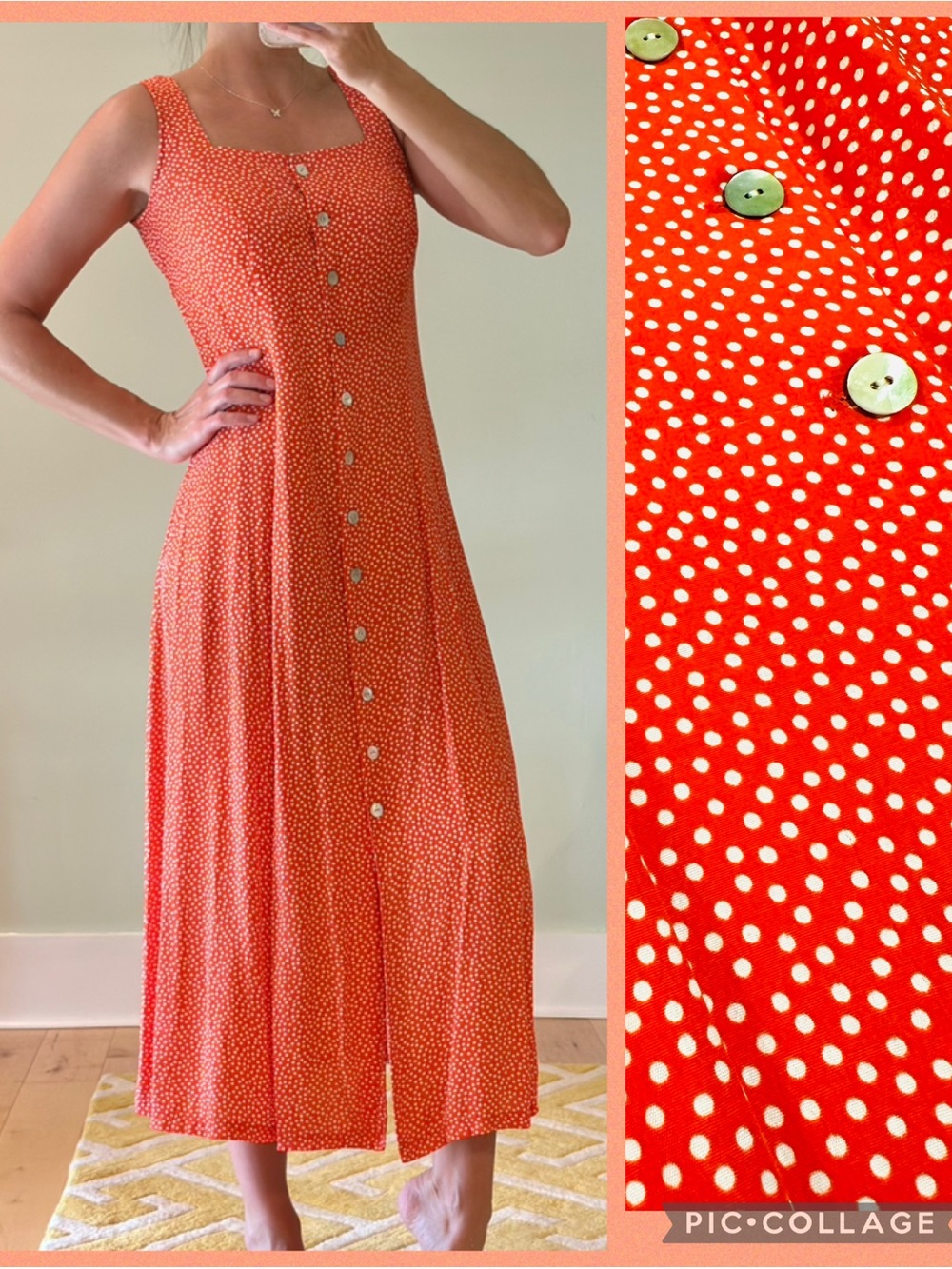 Coldwater Creek Red Polka Dot Button-Front Midi Dress